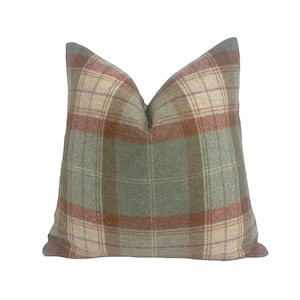 Abraham Moon - Skye - Agate -  100% Wool Cushion Cover - Designer Plaid Pillow Cover - Traditional Wool Pillow - Red & Green Plaid Pillow