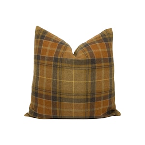 Abraham Moon - Vintage - Caramel -  100% Wool Cushion Cover - Designer Plaid Pillow Cover - Handmade Custom Abraham Moon Pillow