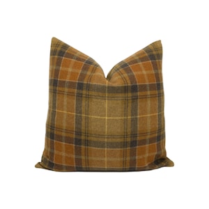 Abraham Moon - Vintage - Caramel - Pure New Wool Tartan Plaid Cushion Cover - Handmade Throw Pillow - Designer Home Décor