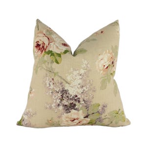 Sanderson - Sorilla - Biscuit / Claret - Cushion Cover - Botanical Linen Pillow - Handmade Subtle Floral Accent for Heritage Interiors