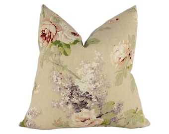 Sanderson - Sorilla - Biscuit / Claret - Cushion Cover - Botanical Linen Pillow - Handmade Subtle Floral Accent for Heritage Interiors