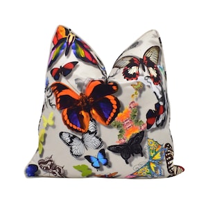 Designers Guild x Christian Lacroix - Butterfly Parade - Daim - Expressive Artistic Designer Butterflies Cushion Cover - Luxury Throw Pillow