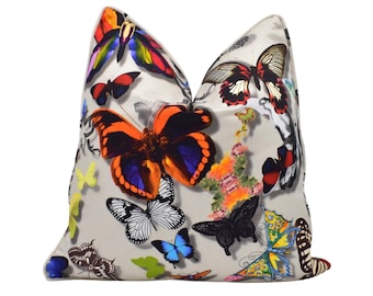 Designers Guild x Christian Lacroix - Butterfly Parade - Daim - Expressive Artistic Designer Butterflies Cushion Cover - Luxury Throw Pillow