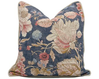 Clarke & Clarke - Sissinghurst - Midnight / Spice - Beautiful Intricate Illustrative Floral Designer Cushion Cover - Luxury Throw Pillow