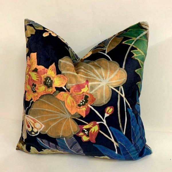 Prestigious - Hidden Paradise - Midnight - Tropical Maximalist Velvet Cushion Cover - Handmade Throw Pillow Designer Home Decor