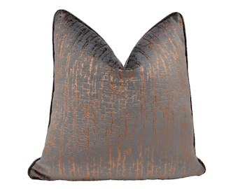 Kai - Adorna - Copper - Warm Metallic Velvet Cushion Cover - Sophisticated Modern Grey Bronze Unique Throw Pillow - Elegant Decor
