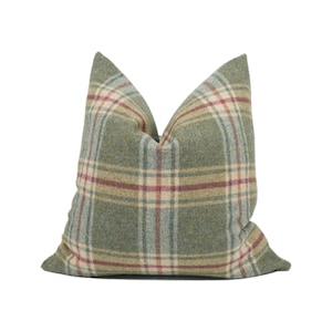 Abraham Moon - Arncliffe - Olivine -  100% Wool Cushion Cover - Designer Plaid Pillow Cover - Handmade Custom Abraham Moon Pillow