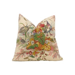 Schumacher - Quail Meadow - Summer - Traditional Hunting Quail Trio Floral - Designer Cushion Cover Luxury Throw Pillow Handmade Home Décor