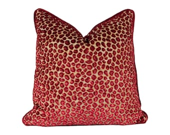 Colefax and Fowler - Wilde - Vermelho - Capa de Almofada de Veludo com Estampa Animal Glamorosa - Almofada Decorativa de Luxo Feita à Mão
