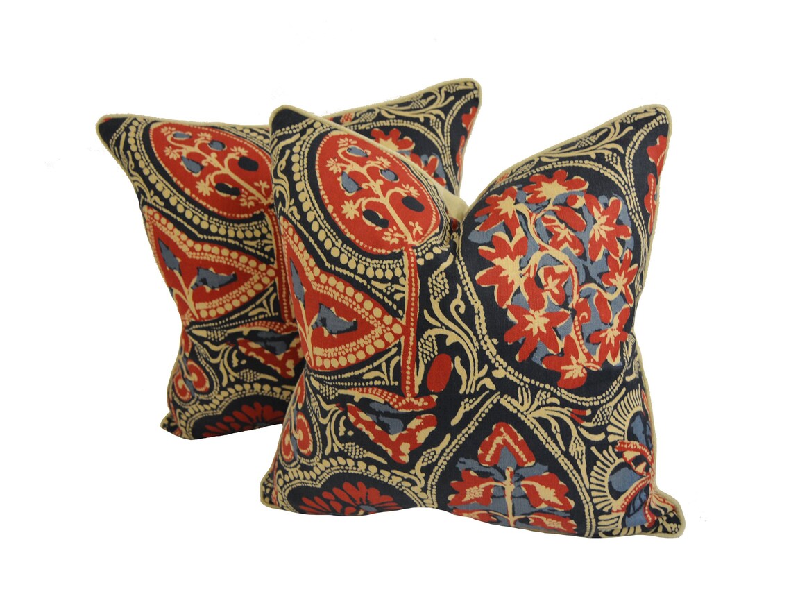 Thibaut Cochin Red / Blue Cushion Cover Pillow Throw Etsy