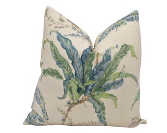 Colefax & Fowler - Woodfern - Leaf Green - Cushion Cover - Delicate Fern Print Pillow - Handmade Botanical Luxury Accent - Cottagecore Decor
