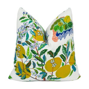Schumacher - Citrus Garden - Primary - Whimsical Floral Fruit Garden Designer Cushion Cover Fresh Colourful Josef Frank Green Yellow Pillow