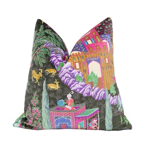 Manuel Canovas - Leyla Velours - Brun - Vibrant Cluttercore Maximalist Velvet Designer Cushion Cover - Bohemian Throw Pillow - Handmade Home Knife Edge