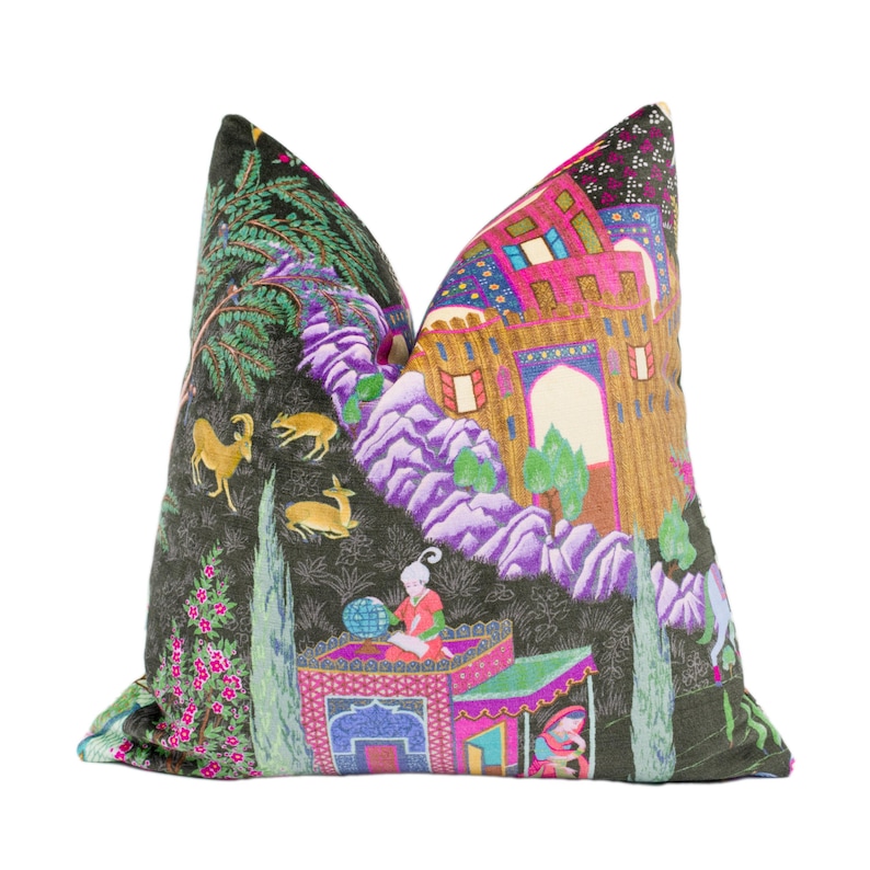 Manuel Canovas - Leyla Velours - Brun - Vibrant Cluttercore Maximalist Velvet Designer Cushion Cover - Bohemian Throw Pillow - Handmade Home Knife Edge