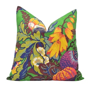 Anna French x Thibaut - Fairbanks - Green - Stunning 1920&#39;s Floral Designer Cushion - Green Japanese Vase Pillow - Custom Piped Thibaut