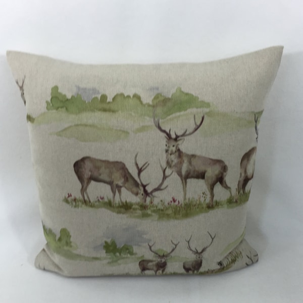 Voyage - Moorland Stag - Linen - Charming Watercolour Deer Cushion Cover - Handmade Throw Pillow Designer Home Deco