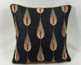 Jane Churchill - Colefax & Fowler - Plato - Charcoal - Elegant Silk Feather Motif Cushion Cover - Handmade Throw Pillow Designer Home Decor