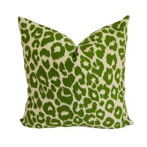 Schumacher - Iconic Leopard - Green - Chic Animal Print Designer Cushion Cover - Cat Print Throw Pillow Cover - Green White Pillow