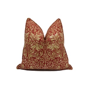 William Morris - Brer Rabbit - Red / Hemp - Linen - Cushion Cover Throw Pillow Designer Home Decor