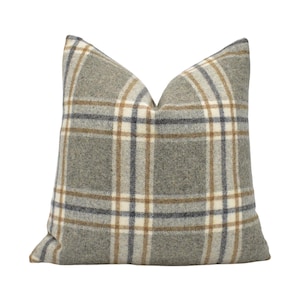 Abraham Moon - Arncliffe - Taupe - 100% Wool Cushion Cover - Designer Plaid Pillow Cover - Handmade Custom Abraham Moon Pillow