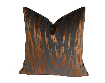 Kai - Marva - Copper - Mesmerising Metallic Plush Cut Velvet Designer Cushion Cover - Luxury Throw Pillow - Handmade Home Decor