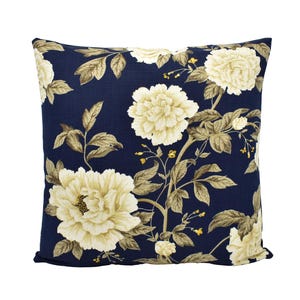Sanderson - Peony Tree - Midnight Blue / Primrose - Heritage Floral Linen – English Country House Decor Classic Botanical Style Throw Pillow image 2