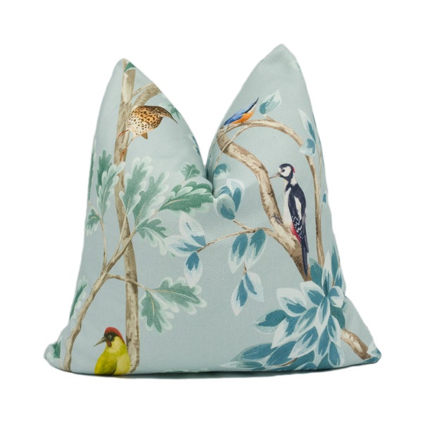 Osborne & Little - Netherfield - Sky Blue - Leafy Garden Birds Cushion Cover - Handmade Throw Pillow - Designer Home Décor