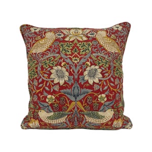 William Morris Strawberry Thief Crimson / Slate Self Piped Cushion Cover Throw Pillow Designer Home Decor image 2