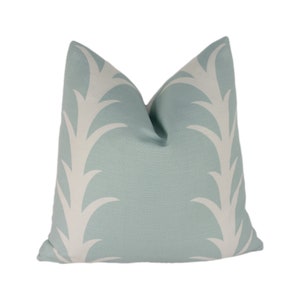 Schumacher - Acanthus Stripe - Sky - Elegant Stylized Striped Designer Cushion Cover - Fresh Airy Blue White Abstract Stripe Handmade Pillow