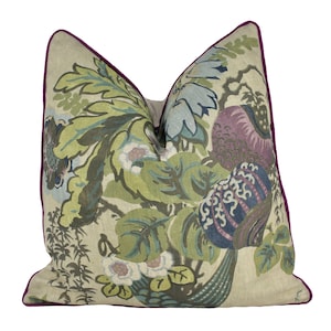 Anna French x Thibaut - Fairbanks - Plum - 1920&#39;s Large Scale Floral Cushion Cover - Japanese Bouquet Pillow - Custom Handmade Plum Pillow