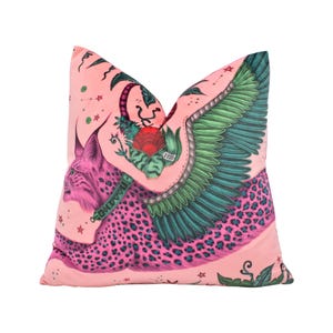 Funky Modern Coral Pink Maximalist Fantasy Leopard Spotted Lynx Velvet Designer Cushion Cover - Luxury Throw Pillow - Handmade Home Decor