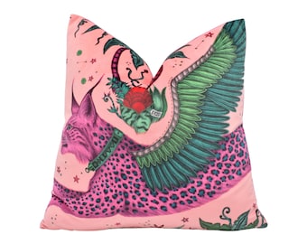 Funky Modern Coral Pink Maximalist Fantasy Leopard Spotted Luchs Samt Designer Kissenbezug - Luxus Dekokissen - Handgemachtes Wohnkultur