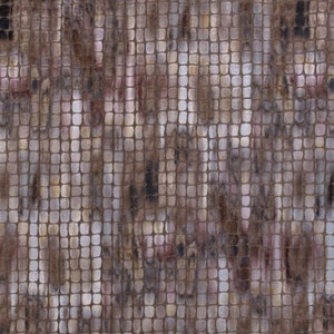 May include: A close-up of a textured fabric with a pattern of small, square tiles in shades of brown, gray, and white.