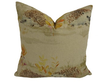 Voyage - Mr and Mrs Hedgehog - Linen - Cute Countryside Hedgehog Cushion Cover - Handmade Throw Pillow Designer Home Decor
