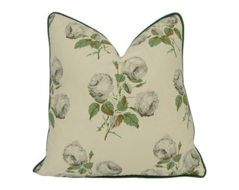 Colefax and Fowler - Bowood - Green / Grey Chintz - Classic Iconic Floral Designer Cushion Cover - Handmade Throw Pillow Luxury Home Decor