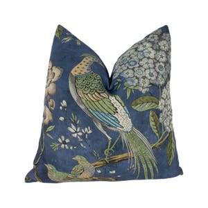 Anna French x Thibaut - Villeneuve - Navy - Antique Avant Garde Bird Designer Cushion Cover - Luxury Throw Pillow - Handmade Home Decor
