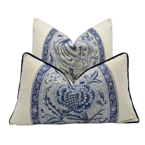 Pierre Frey - Le Grand Corail Rayure - Nattier - Cushion Cover - White Velvet Panel Design -  French Riviera Coastal Luxe Handmade Pillow