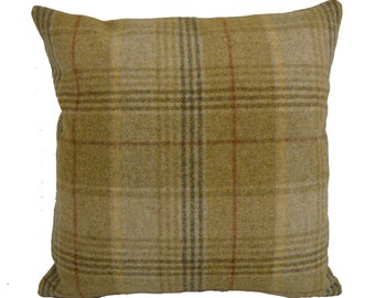 Abraham Moon - Huntingtower - Sand - 100% Pure New Wool Plaid Cushion Cover - Handmade Throw Pillow - Designer Country Home Decor