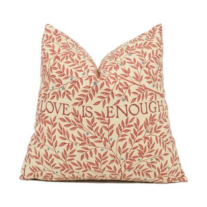 William Morris - Love is Enough - Brick / Manilla - Classic English Design Cushion Cover - Handmade Throw Pillow - Designer Home Décor
