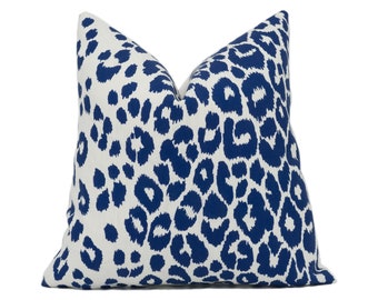 Schumacher - Iconic Leopard - Ink - Chic Animal Print Designer Cushion Cover - Cat Print Throw Pillow Cover - Blue White Pillow