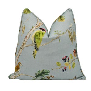 Sanderson - Woodland Chorus - Sky Blue / Multi - Bestselling Delicate Floral Birds & Foliage Designer Cushion Cover - Luxury Throw Pillow