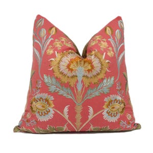 Colefax and Fowler - Dianthus - Red - Gloriously Grand Embroidered Floral Cushion Cover - Luxury Throw Pillow - Handmade Home Décor