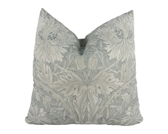 William Morris - Pure Honeysuckle & Tulip - Light Grey Blue - Cushion Cover Throw Pillow Designer Home Decor