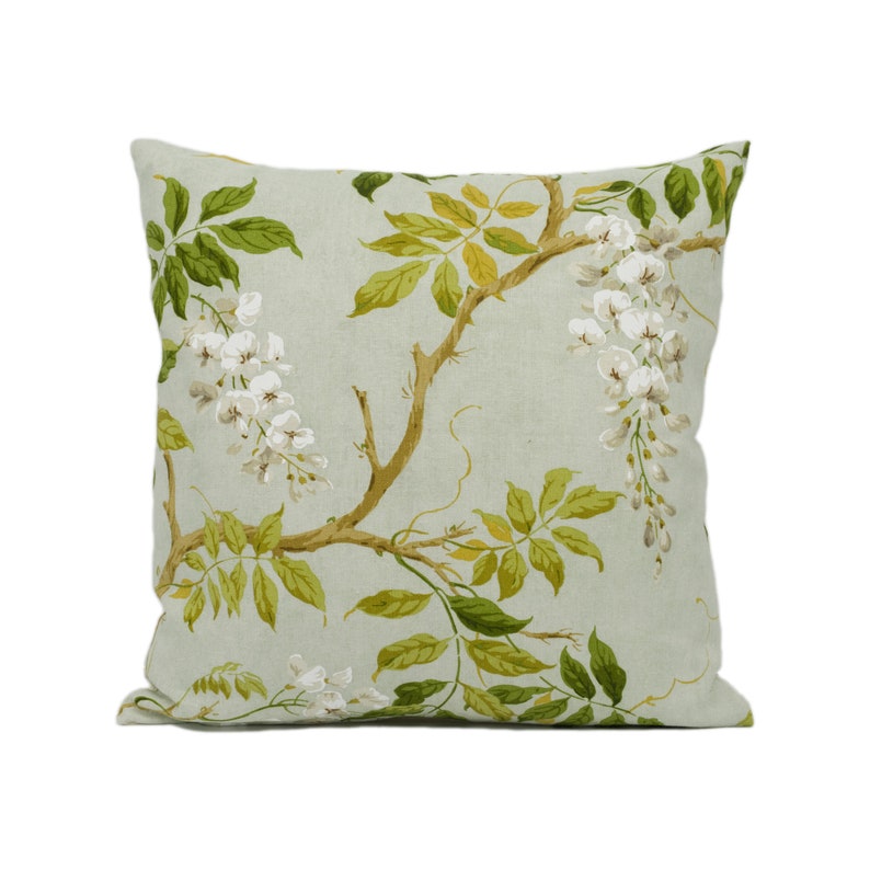 Colefax and Fowler Alderney Aqua Classic Floral Tree Foliage Cushion