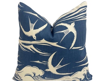 Sanderson - Swallows at Sea - Navy - Stunning Cushion Cover Throw Pillow Designer Home Decor