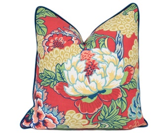 Thibaut - Honshu - Coral / Green - Cushion Cover Pillow Throw Designer Home Decor