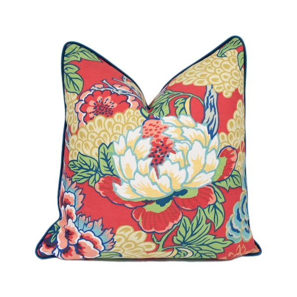 Thibaut - Honshu - Coral / Green - Cushion Cover Pillow Throw Designer Home Decor