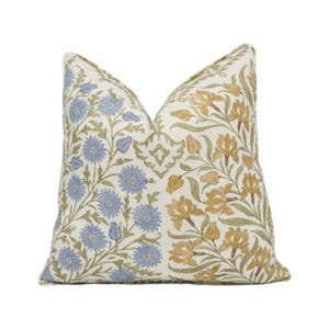 Oscar De La Renta x Lee Jofa - Sameera - Sapphire / Gold - Exotic Luxury Floral Designer Cushion - Blue & Yellow Extravagant Flower Pillow