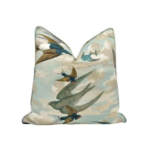 John Derian x Designers Guild - Chimney Swallows - Sky Blue - Tranquil Swooping Swallow Cushion Cover - Artistic Heritage Bird Pillow