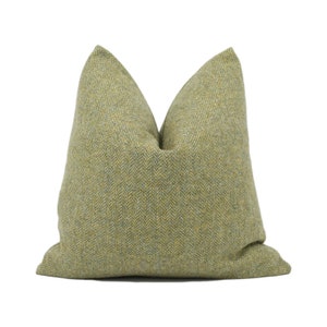 Abraham Moon - Herringbone - Olive - 100% Wool Cushion Cover - Designer Plaid Pillow Cover - Handmade Custom Abraham Moon Pillow